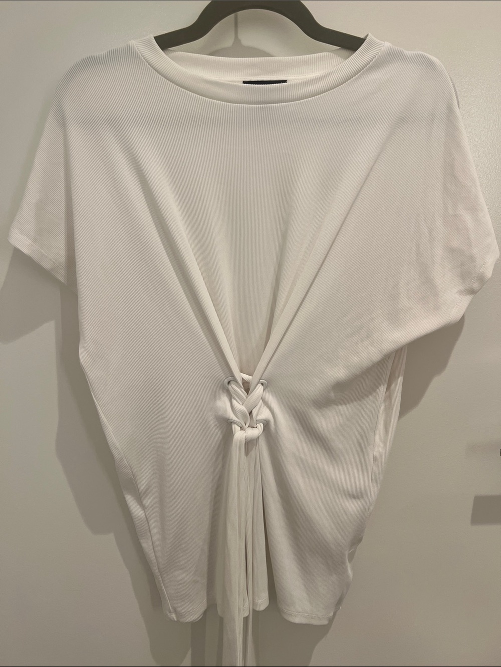 Topshop White Ribbed Tie Front Draped Top Size 2 Stretchy